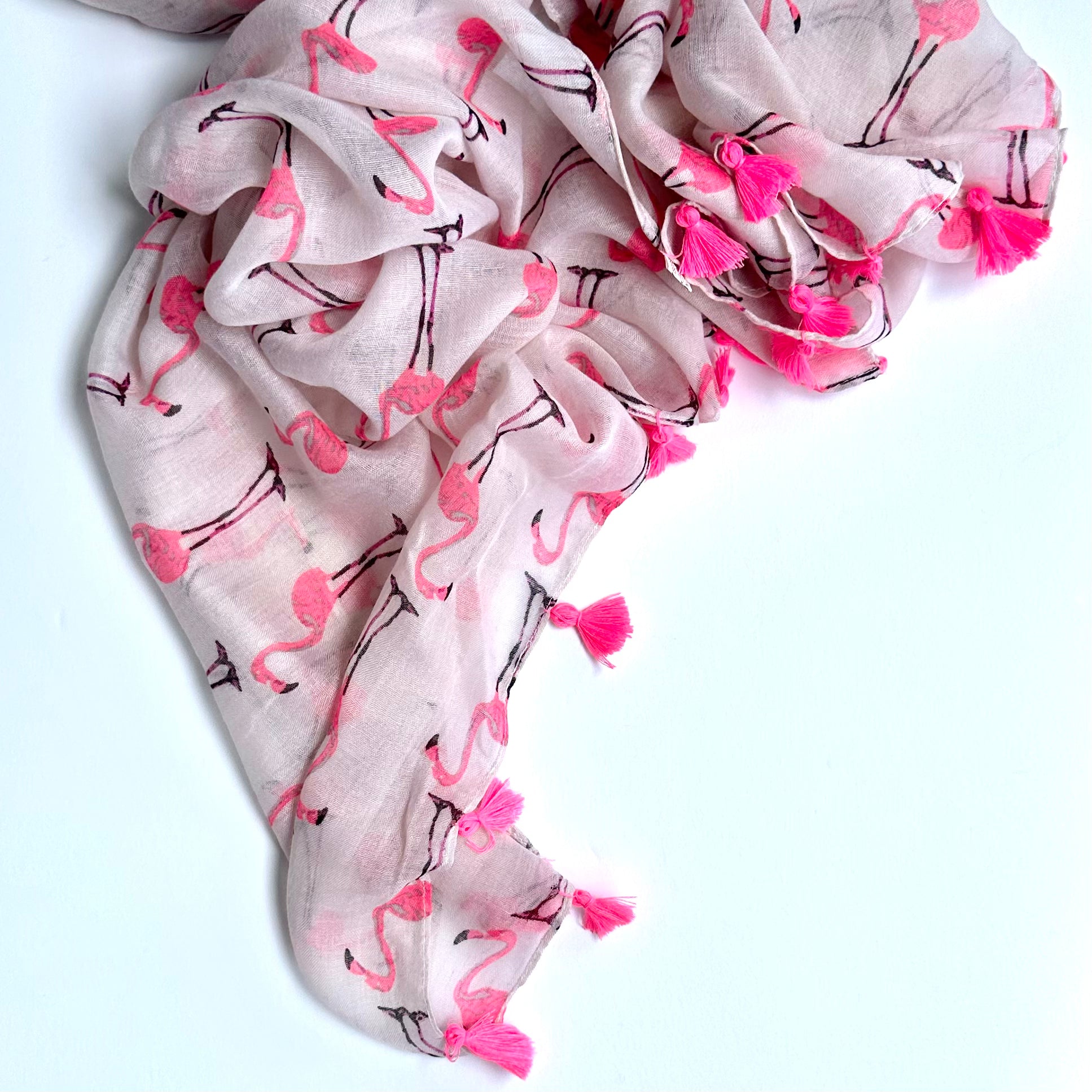 Summer Flamingo Viscose Wrap Scarf With Tassel Wholesale