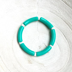 Acrylic Bamboo Tube Bracelets Stretch Resin Beads Puka Shell