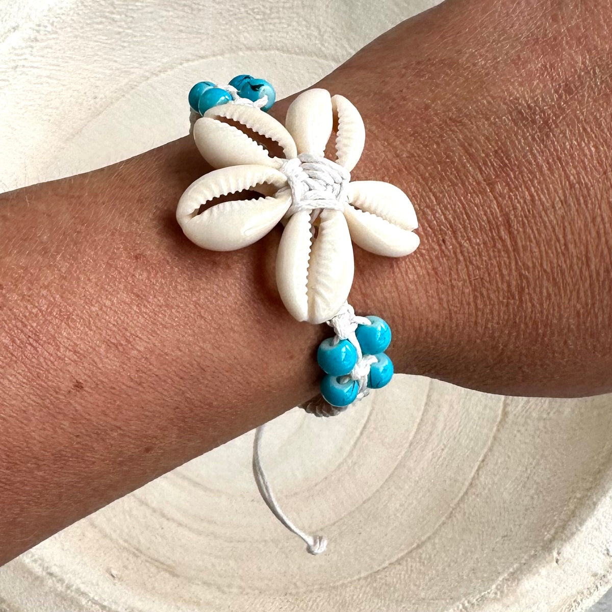 Cowrie Shell Kodi Flower Adjustable Boho Bracelet Blue Wholesale