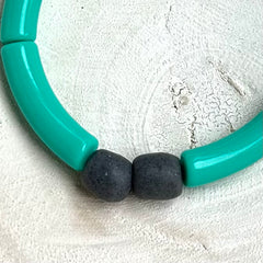 Acrylic Bamboo Tube Stretch Bracelet Grey Opaque Beads