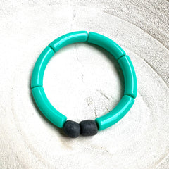 Acrylic Bamboo Tube Stretch Bracelet Grey Opaque Beads