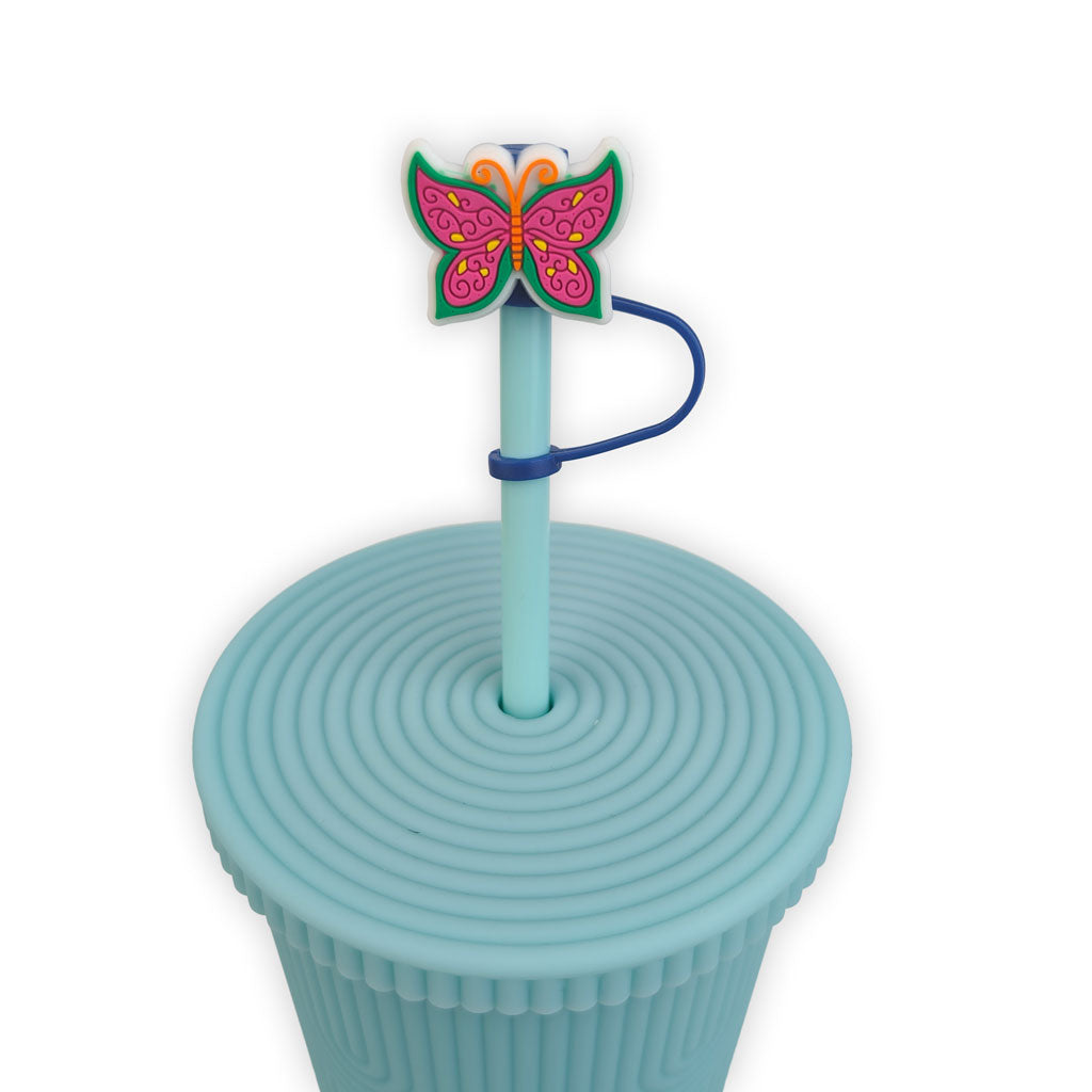Pink Butterfly Silicone Straw Cover 7mm Wholesale
