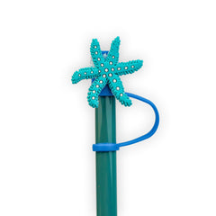 Vibrant Starfish Silicone Straw Cover - Aquatic Jewel-Tone Blue