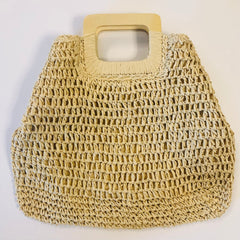 Raffia Paper Tote with Wooden Handles Wholesale