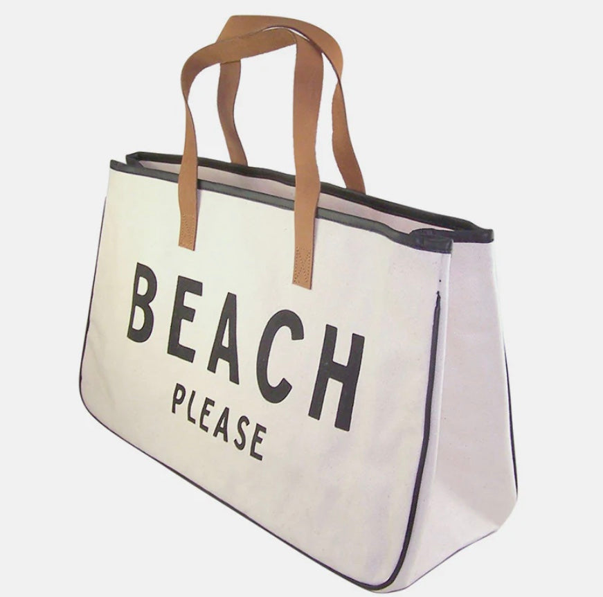 "Beach Please" Weekend Getaway Canvas Beach Bag Tote