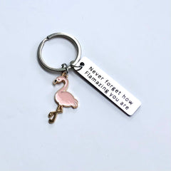 Flamingo Enamel Keychain with Key Tag Tropical Light Pink Wholesale