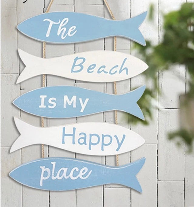 Wooden Coastal Hanging Fish Sign The Beach Is My Happy Place