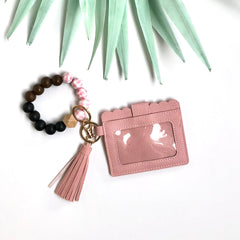 Keychain Wallet with Wristlet Bangle Bracelet Dusty Pink Wholesale