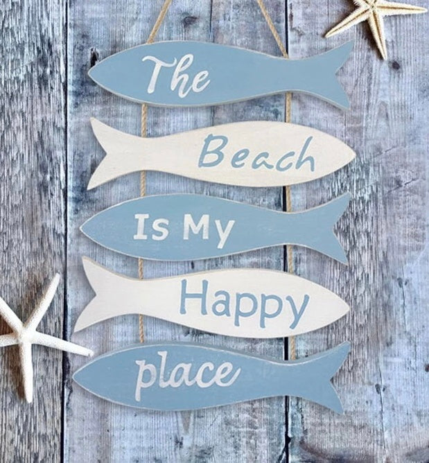 Wooden Coastal Hanging Fish Sign The Beach Is My Happy Place