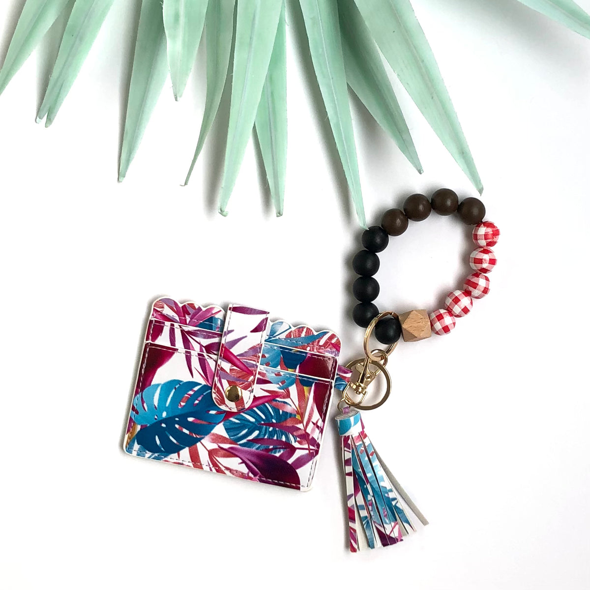 Keychain Wallet with Wristlet Bangle Bracelet Tropical Leaf Wholesale
