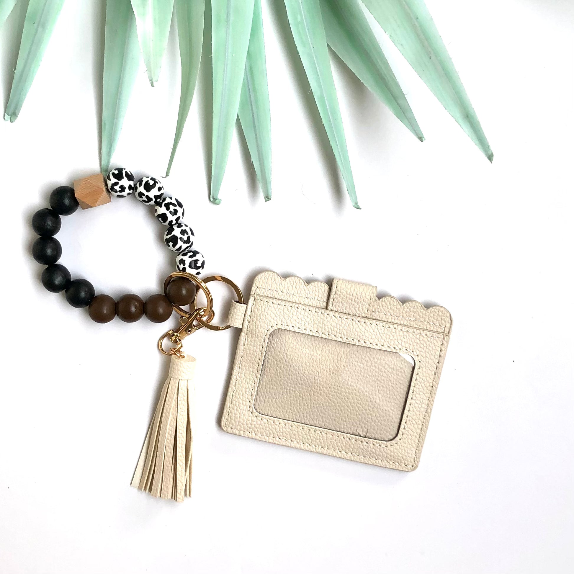 Keychain Wallet with Wristlet Bangle Bracelet Cream Wholesale